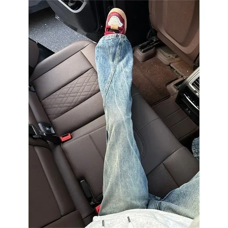 Vintage Men's Jeans Man Pants High Street Washed Denim Blue Jeans Straight Leg Slight Flare Casual Trousers — image 5