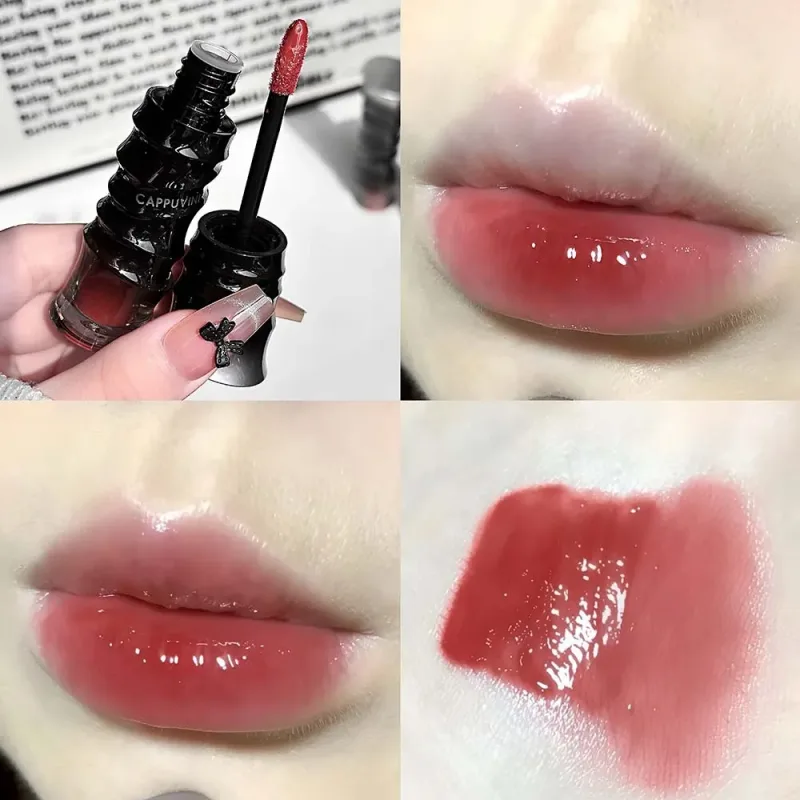 크리스탈 펑크 레드 브라운 글로시 립 얼룩 미러 립 글레이즈 쉬어 누드 글리터 립 색조 워터리 샤인 플럼 핑 메이크업 화장품