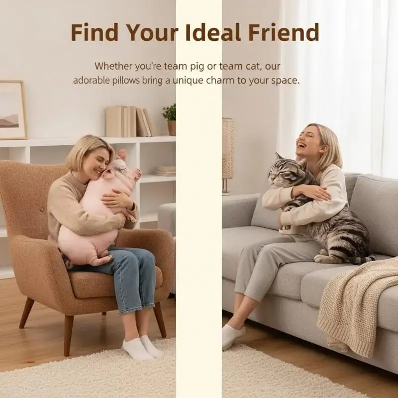 3D Realistic Pig Plush Pillow Super Soft Cozy Fabric Decorative Cushion for Couch Bed Bedroom Home Decor