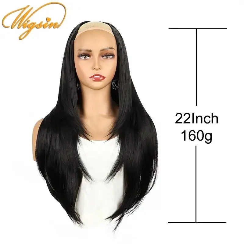 สังเคราะห์ 55 ซม.รูปตัว V Layered 4 คลิปยาวตรงผม EXTENSION ธรรมชาติที่มองไม่เห็น Hairpiece วิกผมสำหรับผู้หญิง