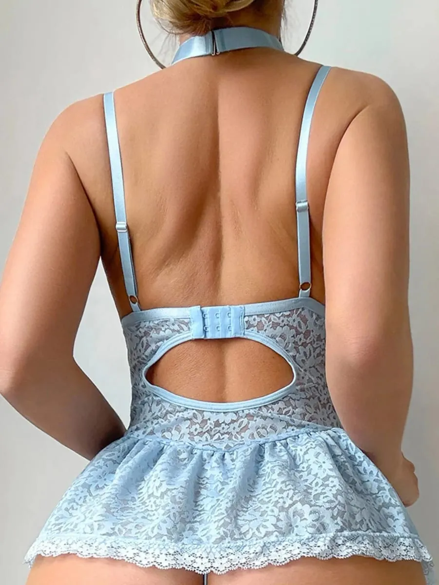 European And American Sensual Cute Girl Style Underwear Sexy Ultra Short See-Through Netting Gown Lingerie Set — image 5