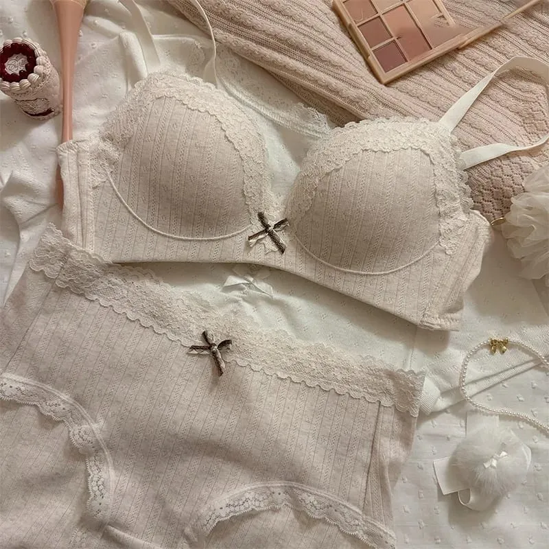 Sexy Lace Floral Bra Set Comfortable Non-steel Ring Beauty Back Small Breasts Gathered Up Support Anti-sagging Teenage Bra Set — image 3
