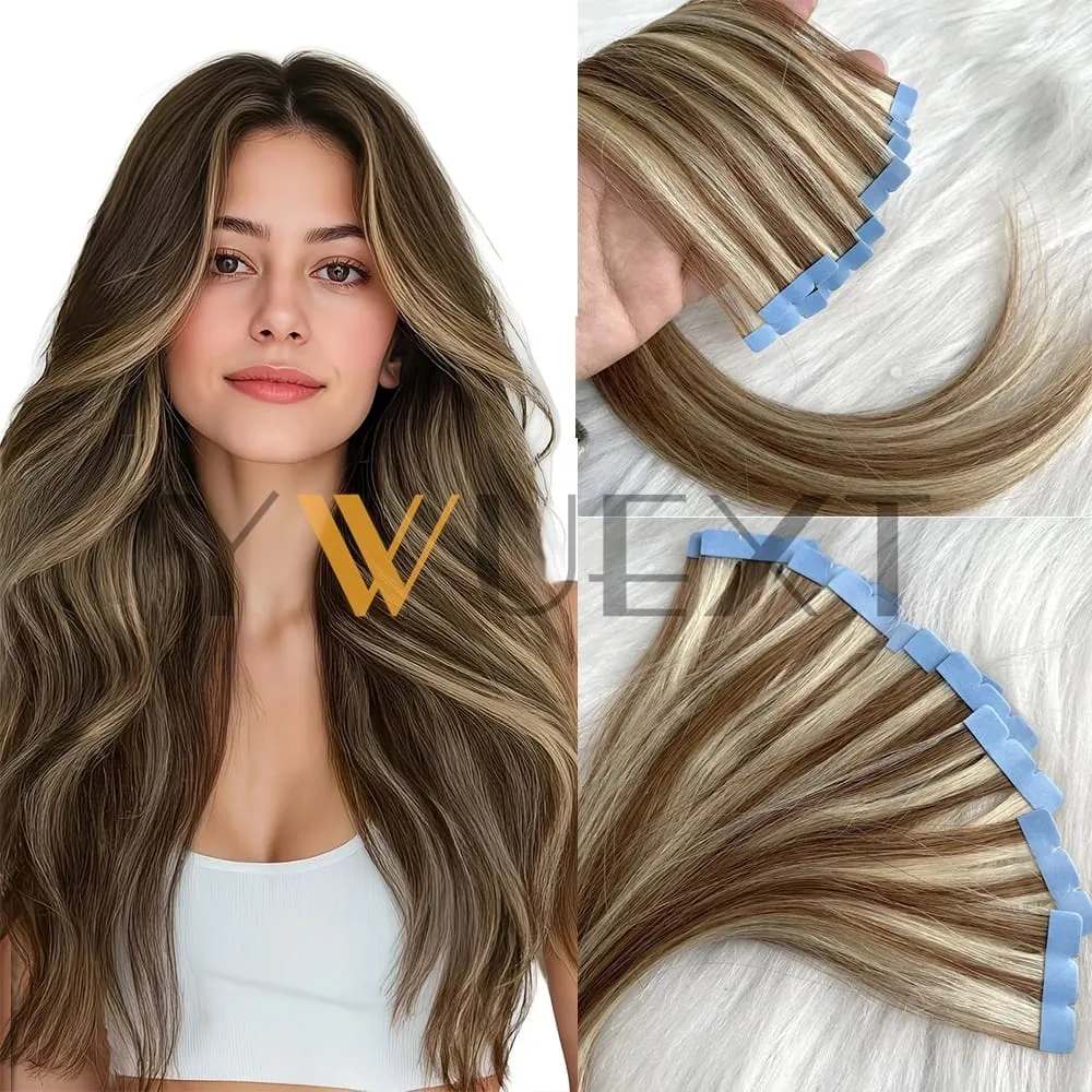 Mini Tape In Human Hair Extensions 12"-20" Machine Remy Skin Weft Adhesive Tape Hair Natural Black Brown Blonde Tape Ons 10pcs — image 15