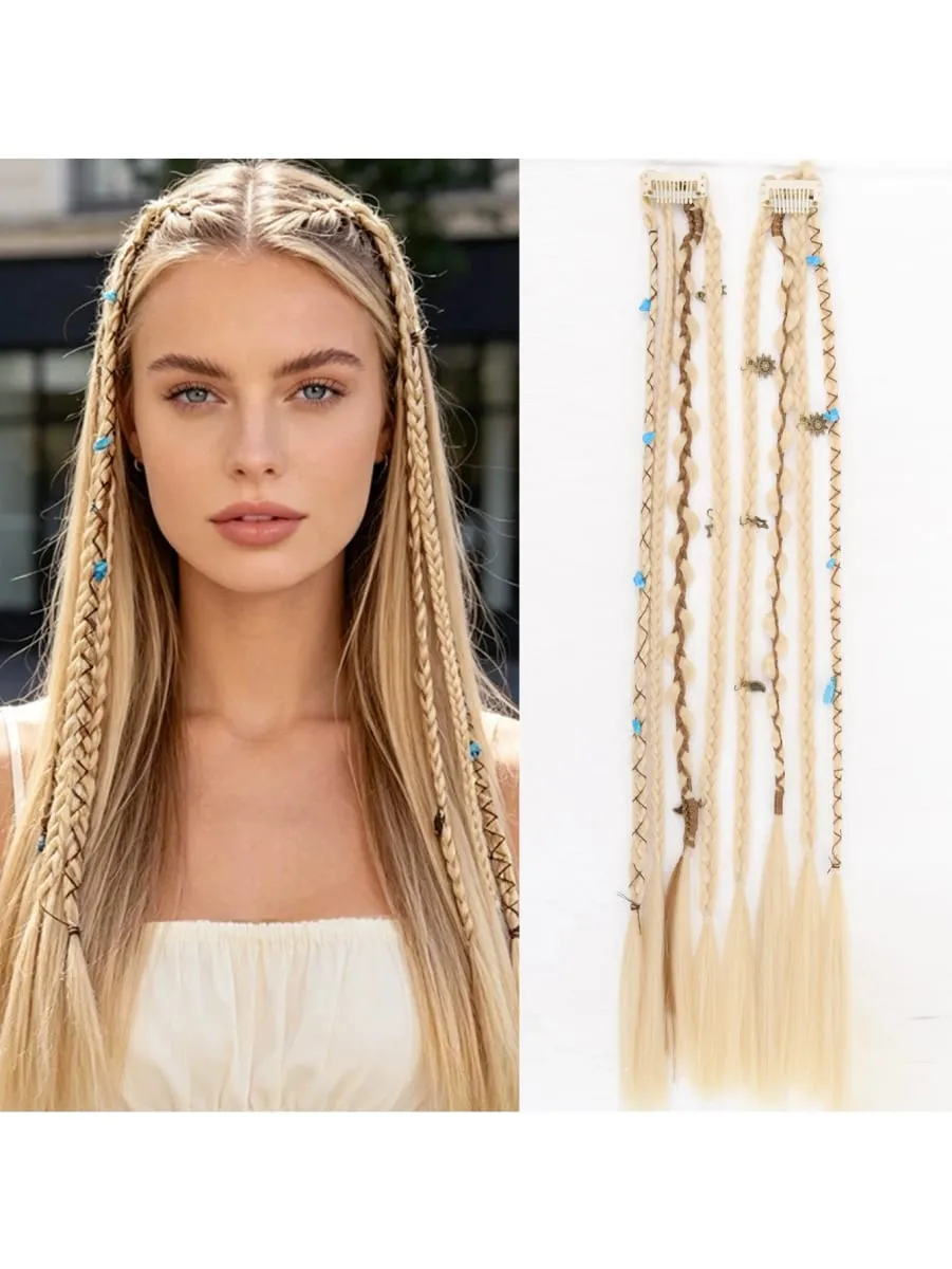 Ombre Synthetic Boho-style Small Twisted Braided Hair Extensions For Women Wig Braids BB Clip-on Spicy Girl Brown Boxing Braids — image 10