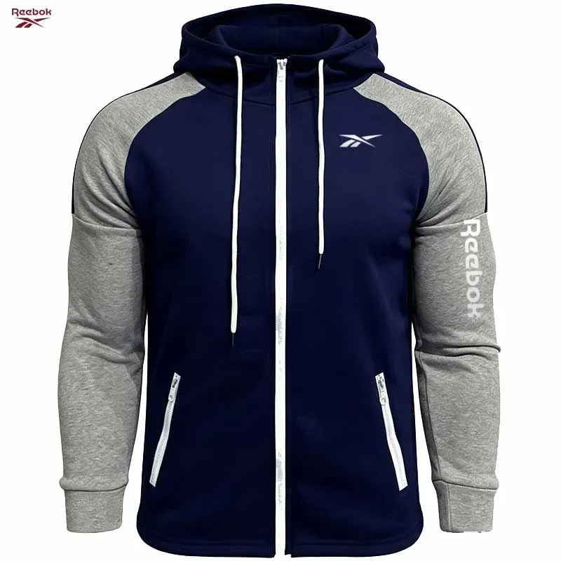 Reebok Men's Fall/Winter Hoodie Set Fleece Long-Sleeve Jacket Casual Hooded Sweatshirt Street Style Men's Jacket Set - Essent