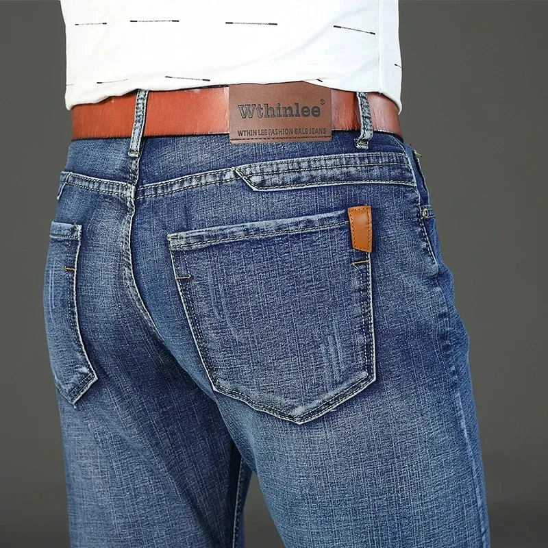 2-piece Set 2025 New WhinLEE Black and Blue Business Elite Jeans Micro Elastic Straightleg Multicraft High-quality Denim Pants — image 7