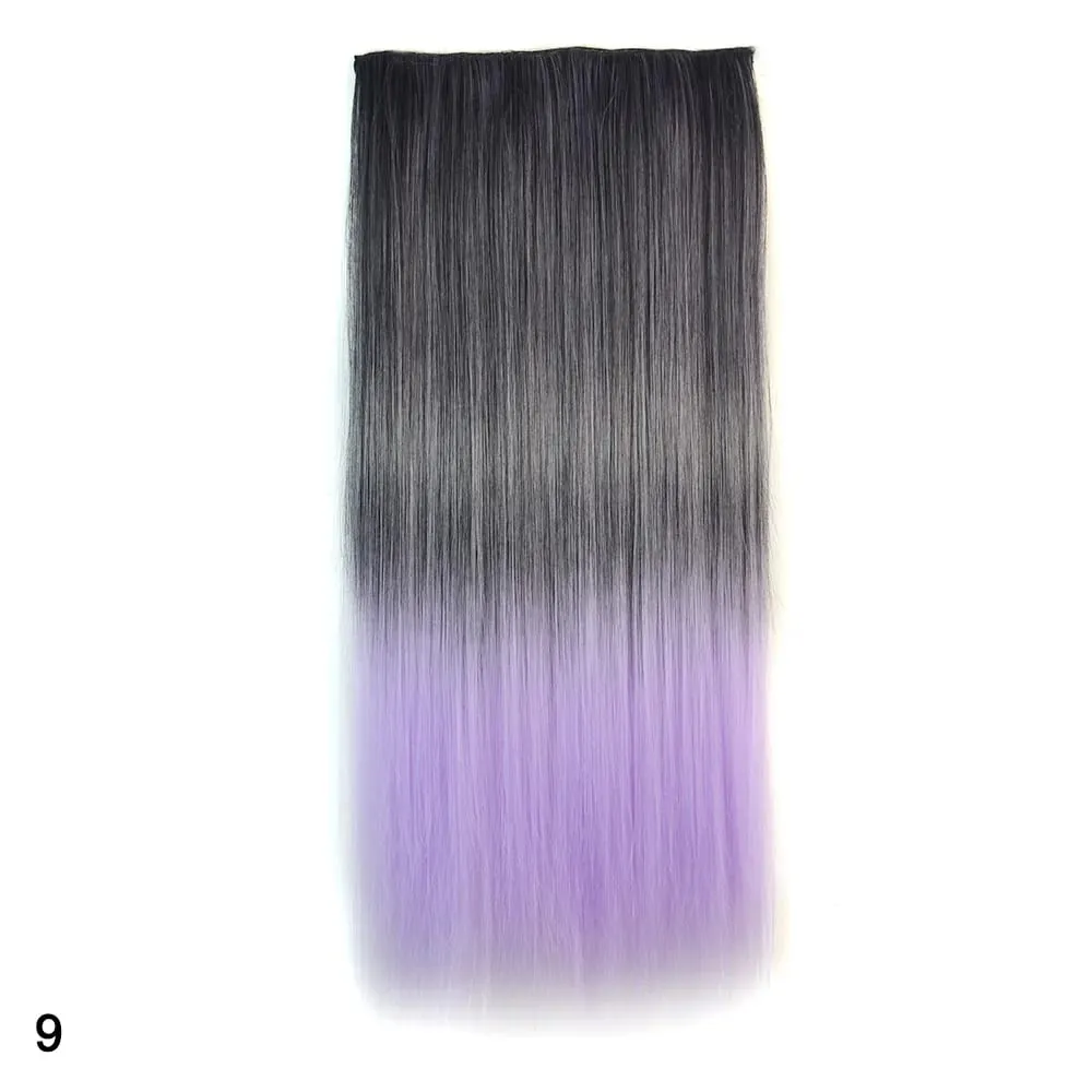 Zolin Straight Hair Clip In Hair Extension Rainbow Colorful Ombre Color One Piece With 5Clips Synthetic Cosplay Hairpieces — image 13