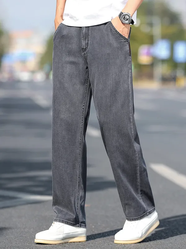 Loose Wide-leg Men's Thin Jeans Lyocell Soft Drape Fabric Comfort Trousers Spring Summer Fashion Brand Washing Denim Pants — image 9