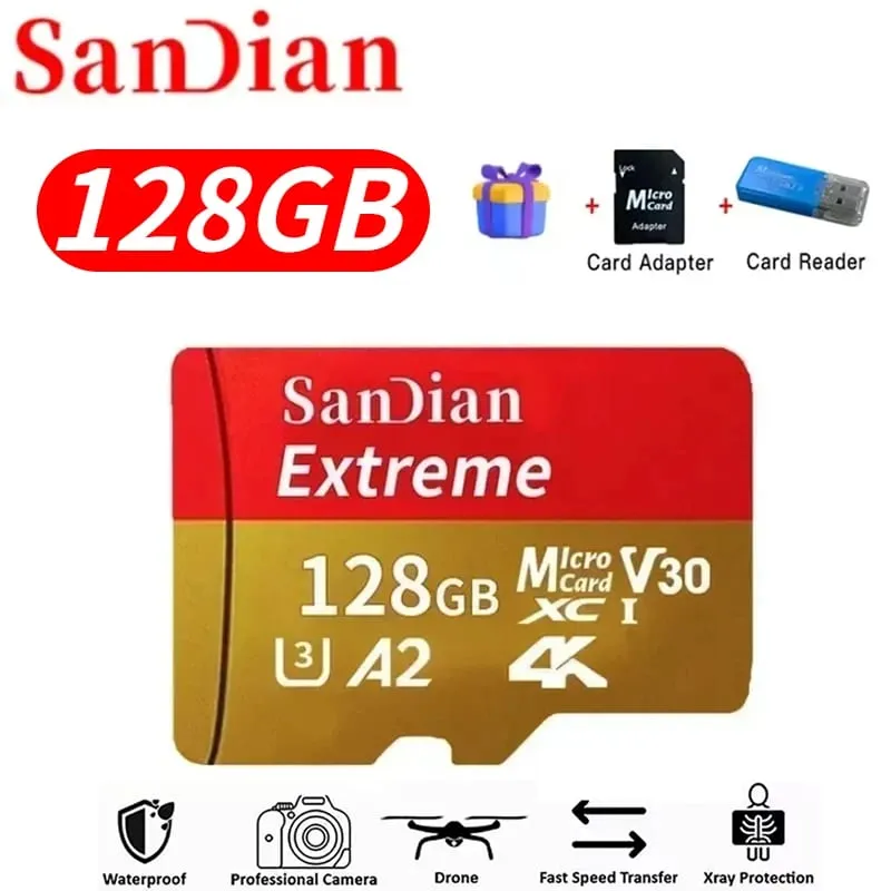 Scheda SD di memorizzazione ad alta velocità Scheda Micro TF originale da 128 GB Trasferimento ad alta velocità Classe 10 da 512 GB per fotocamera/PC/telefono