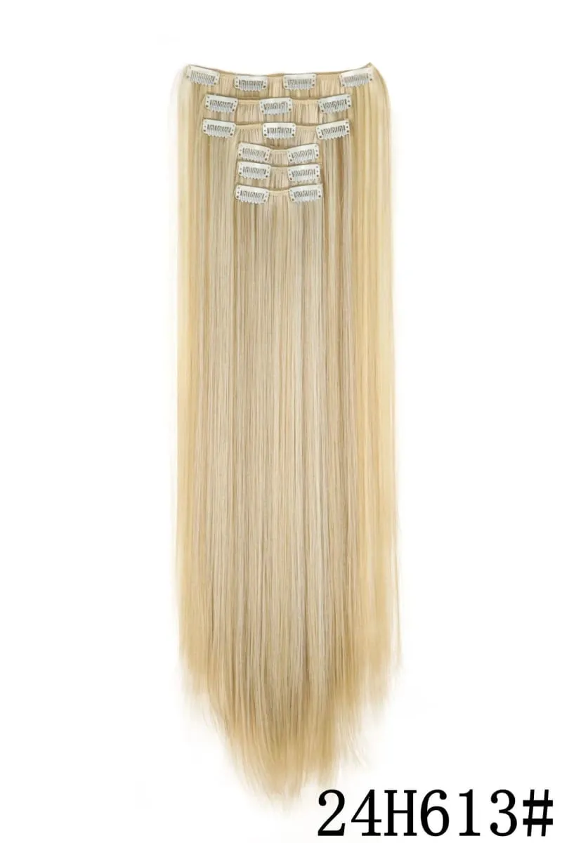 24Inch 16 Clips in Hair Extensions Long Straight Hairstyle Blonde Black Hairpieces Heat Resistant False Hair Daily Use Cosplay — image 19