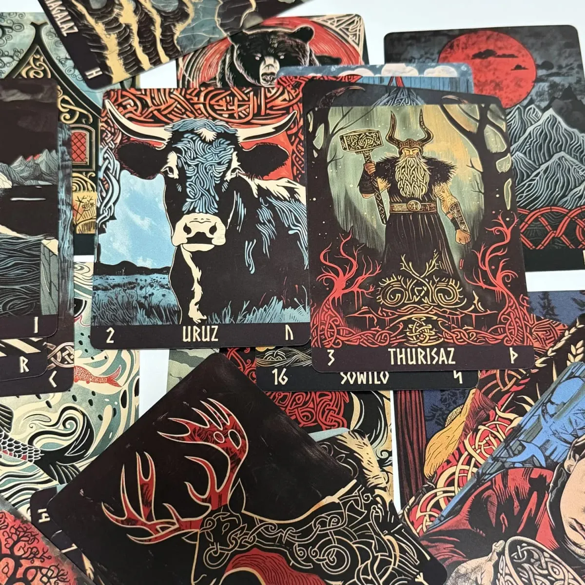 Norwegian Woodcut Runes Deck 24pcs English Version The Elder Futhark Runes Oracle deck