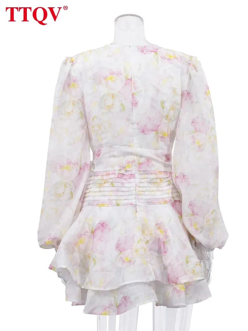 Sexy Slim Print Women Dress 2026 Fashion V-Neck Long Sleeve Mini Dresses Elegant Classic High Waist Female Dress Streetwear — image 6