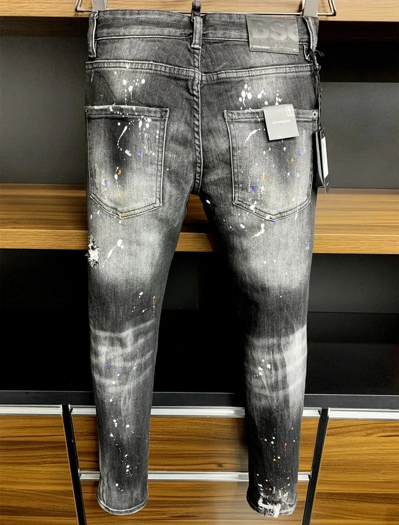new design style Men Jeans Coolguy Long Pants Straight Multiple Pockets Hole SLIM top quality black D2 jeans pant 9902 — image 3