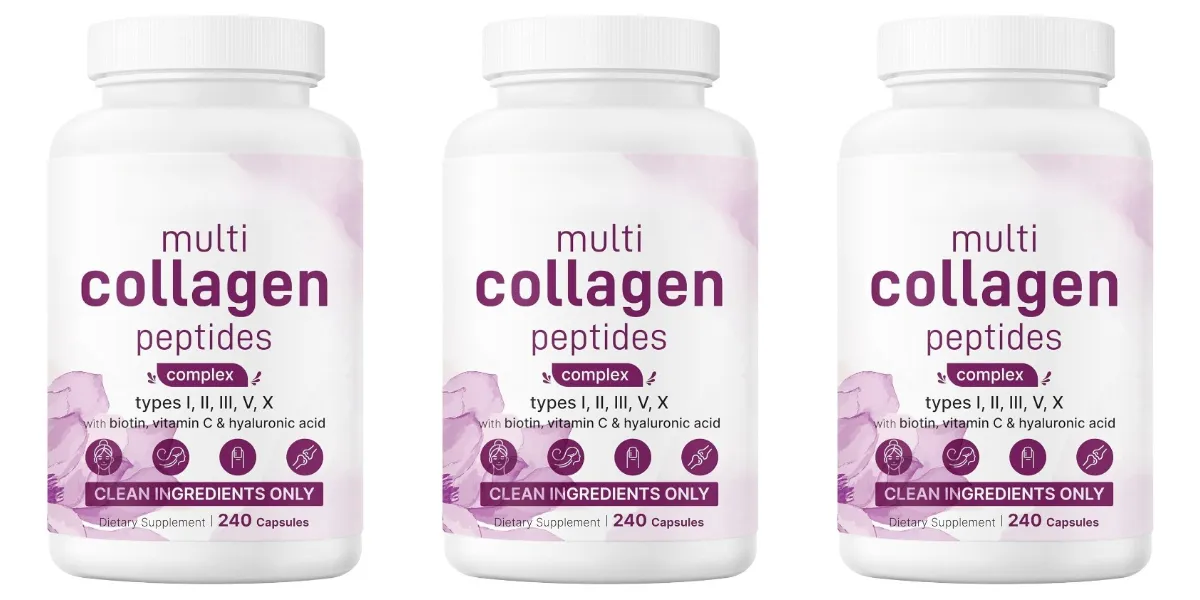 Multi Collagen Peptides Kapsler med Biotin Vitamin C og Hyaluronsyre Indeholder æg og fisk 240 kapsler