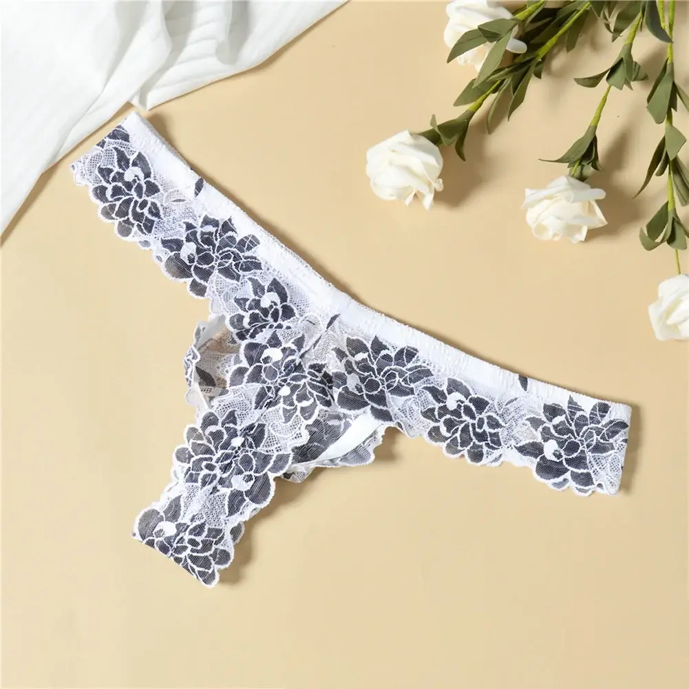 Men Floral Lace Thong Low Rise Elastic Waist G‑String Breathable See‑Through Floral Print Male Underwear Sexy Lingerie Panties — image 27