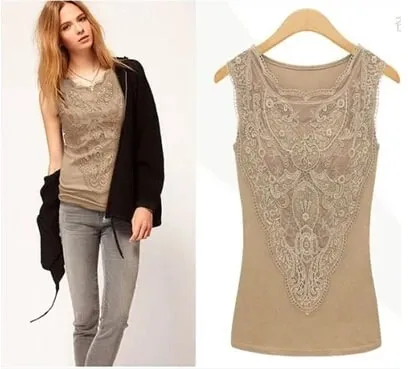 New Women shirt Casual Sexy Lace Tops Slim Vest Bottoming — image 8