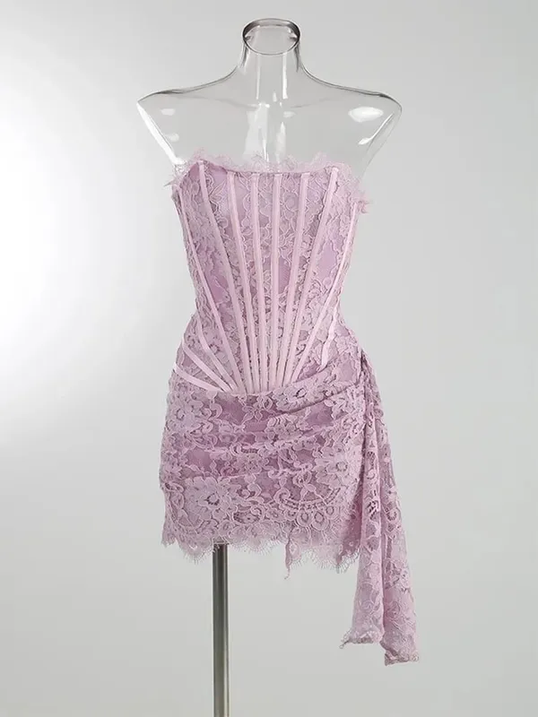 Abito corsetto patchwork trasparente in pizzo sexy Abito aderente femminile Elegante mini abito da donna MIrrgualr Abito con top a tubino Nuovo — image 12