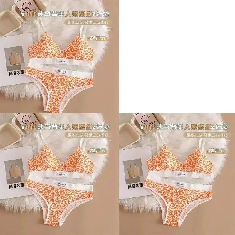 1/3Pcs Seamless Bra Set Low Waist Panties Leopard Bralette Sexy Lingerie Set Vneck Sport Brassiere Female Cotton Underwear