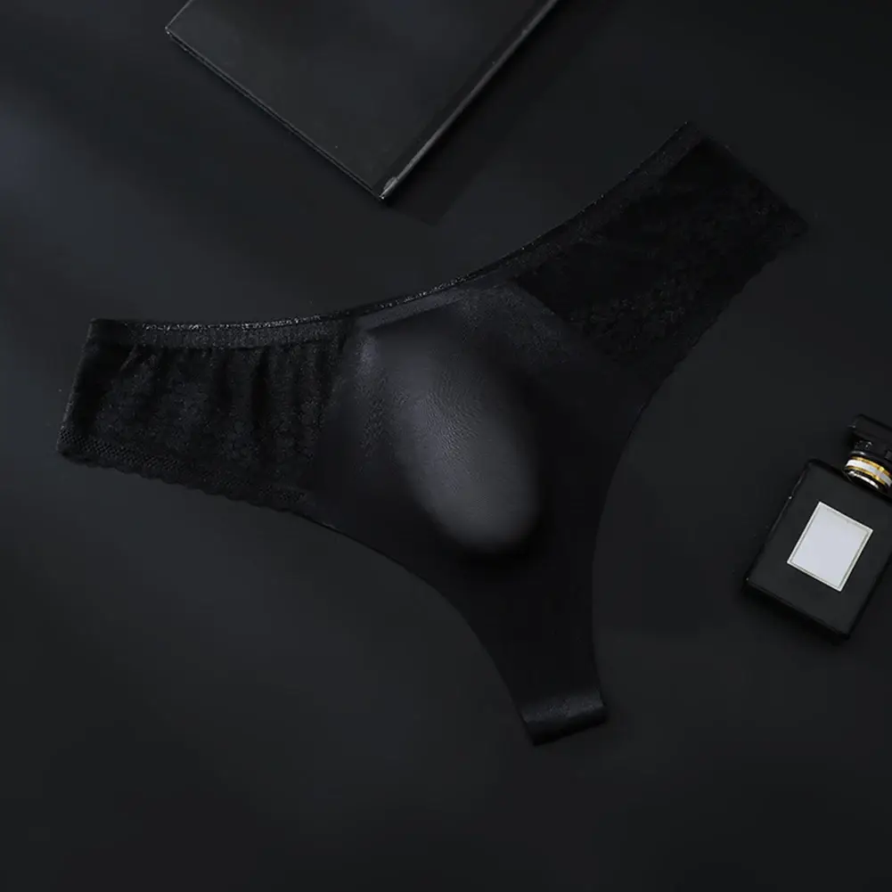 Breathable Men's Lace G-String Underwear Featuring Thin Seamless Ice Silk Fabric with 3D Bulge Pouch and Solid Color Design — image 8