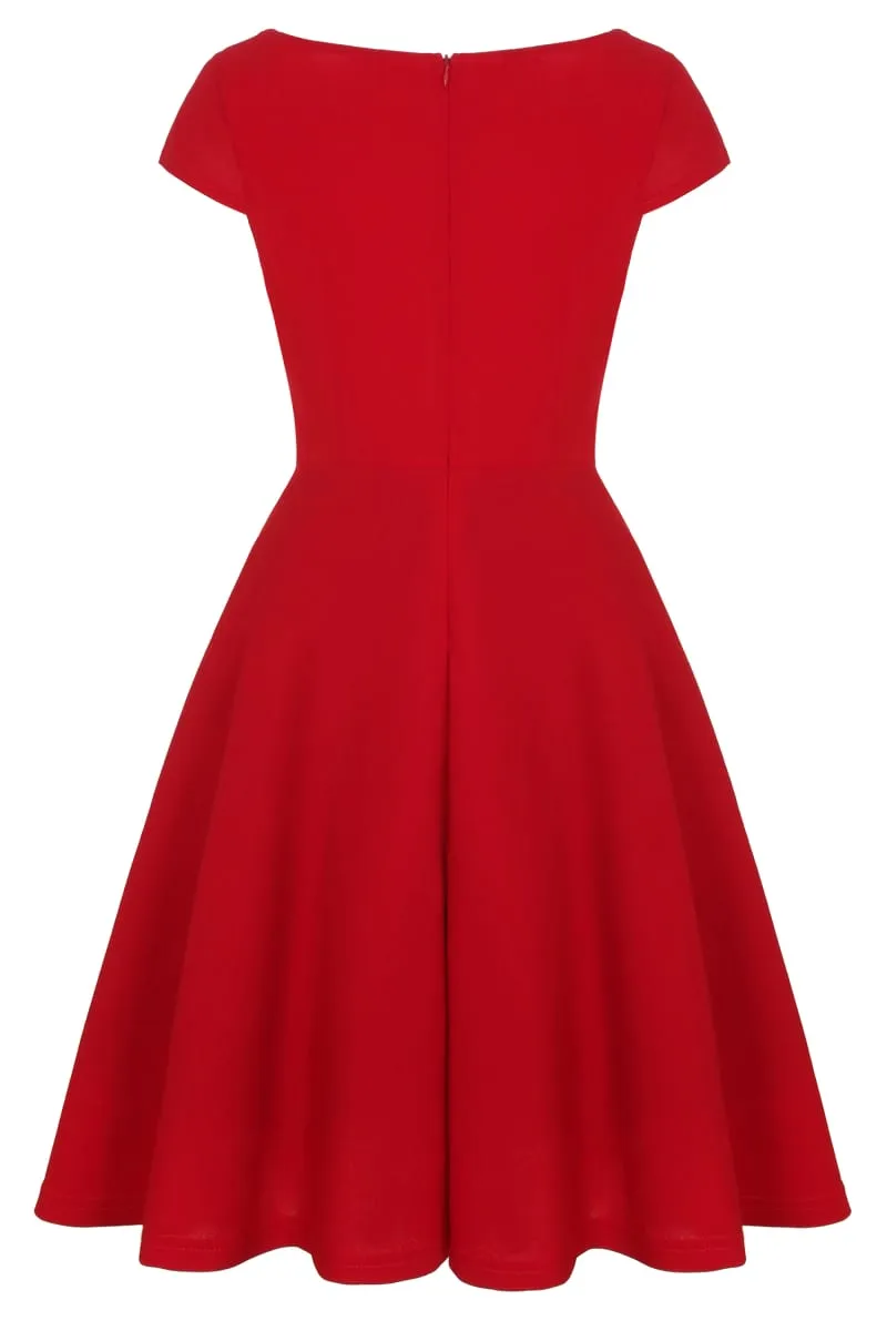 Womens Summer Vintage 1950s Vintage Red Crew Neck Rockabilly Fit And Flare Skater Swing A-Line Dress Not Include Belted — image 3