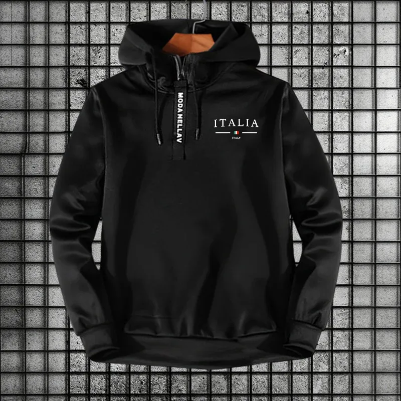 2026 New Arrival Half Zipper Hoodie Italy Fashion Hooded Long Sleeve Sweatshirts Autumn Winter Daily Casual Sports Warm Pullover — image 5