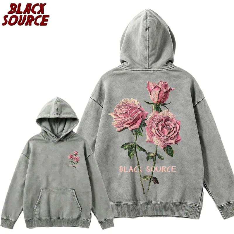 MP630 Hip Hop Men's Streetwear Retro Vintage Washed Anime Graphic Hoodie, Harajuku Casual Pullover Sweatshirt, Rose — image 22