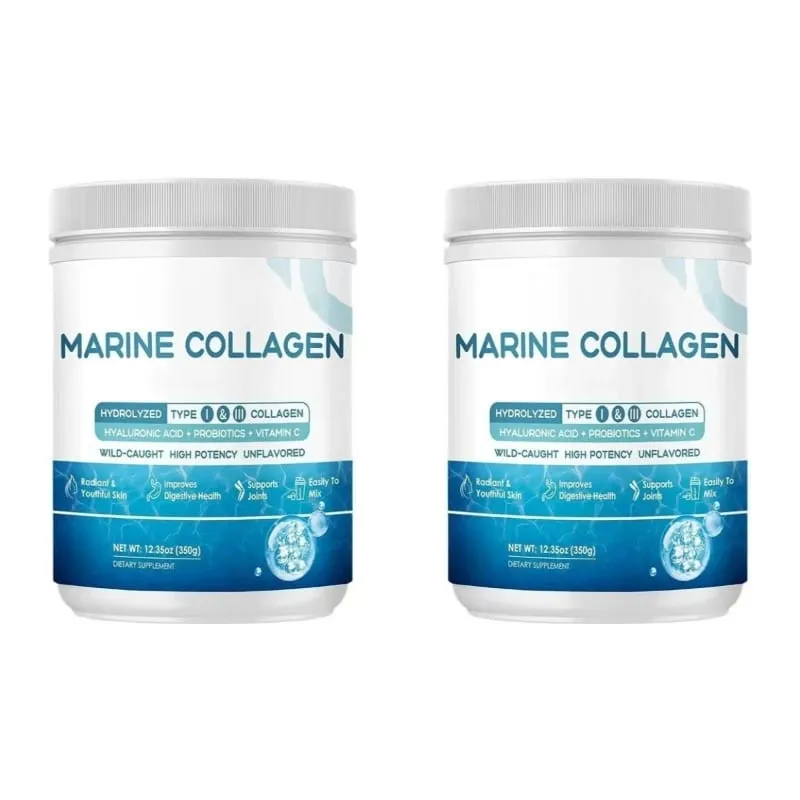 Marine Collagen Peptides Powder - Type I III Collagen with Probiotics Vitamin C & Hyaluronic- Unflavored - 12.35oz/35 Servings