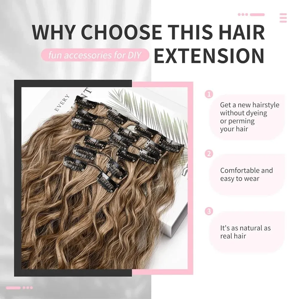 24 Inch Clip In Hair Extensions 6PCS Hair Extensions Long Water Wave Hair Full Head Synthetic Clip On Hairpiece For Women Girls — image 6
