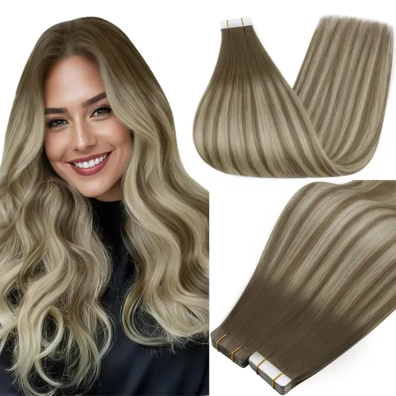 Full Shine Tape in Hair Extensions Balayage Tape ins Human Hair Extensions 20Pcs 50G Ombre Seamless Remy Skin Weft Hair — image 16