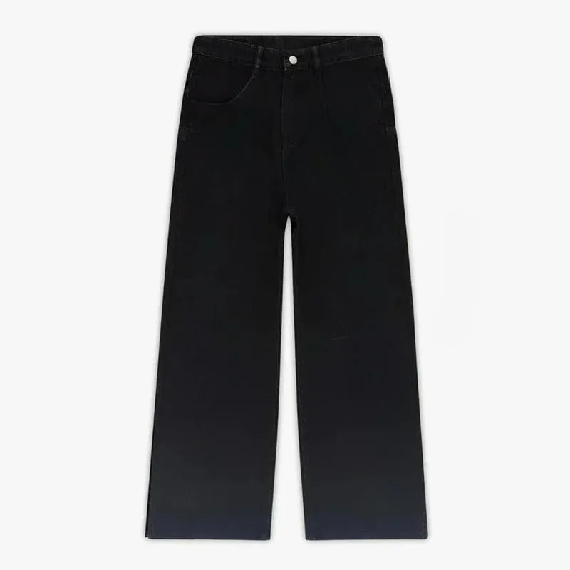 American retro heavy industry men and women black gothic retro casual loose jeans High street coated micro-flare jeans — image 12