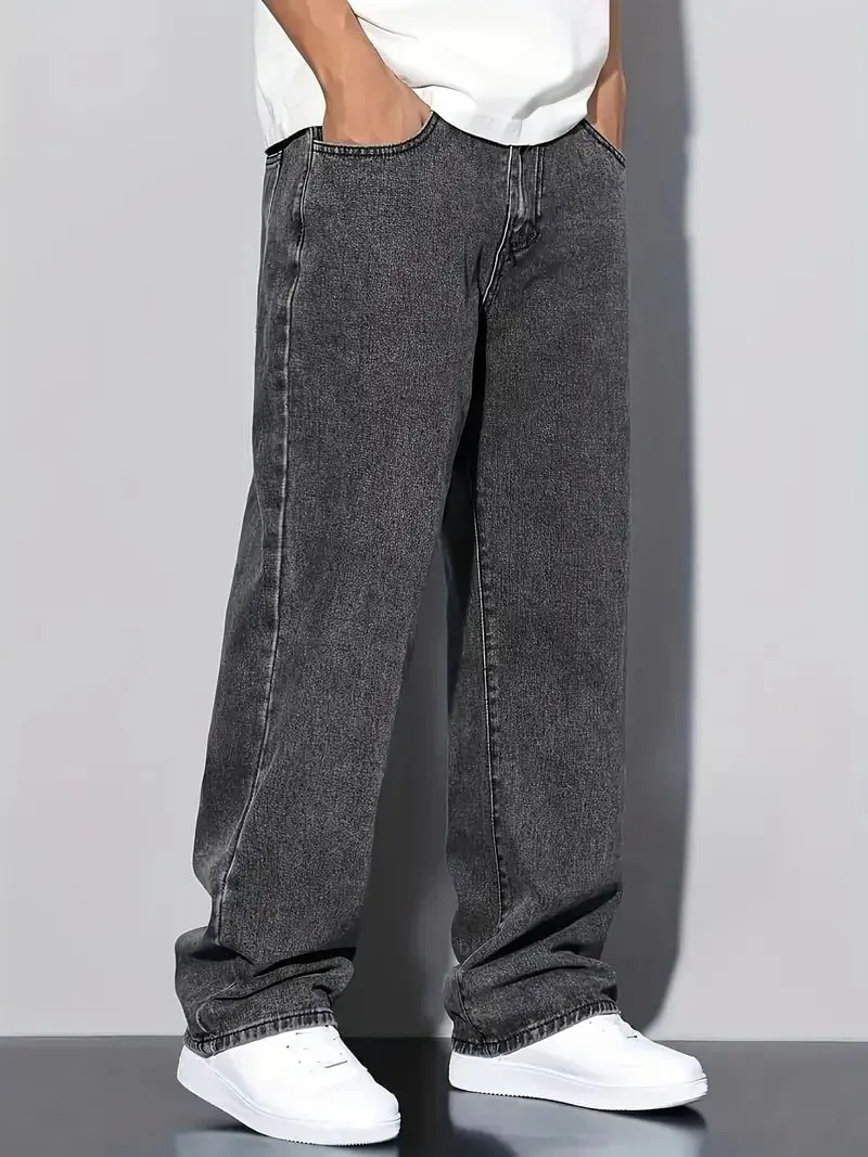 2025 New Style Streetwear Straight-Leg Jeans for Men Fashionable Straight-Leg Loose-Fit Denim Pants — image 2