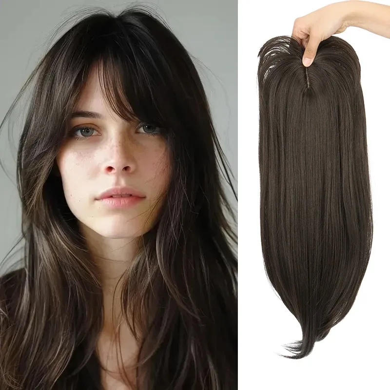 Synthetic Topper Hair Long Straight Invisible Hair Extension Loss Hairpiece Heat Resistant Fiber For Women Daily Styling — image 8