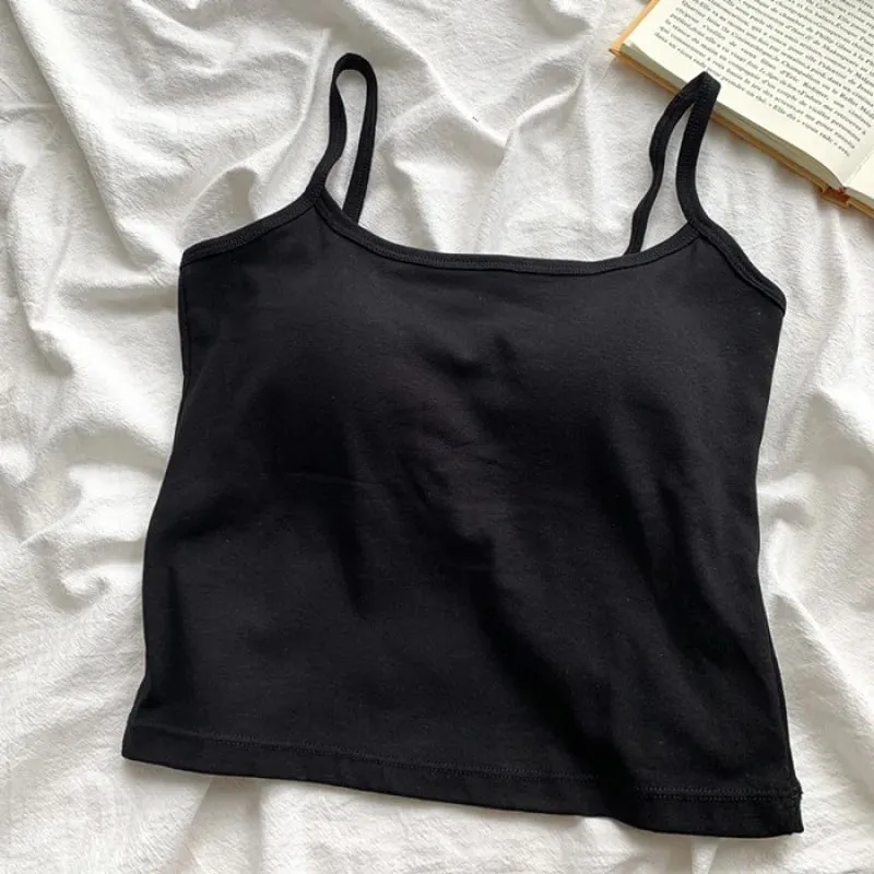 Women's Solid Color Straps Sleeveless Slim Camisole with Comfortable Chest Pad Daily Top Travel Inside Sport Cotton Vest