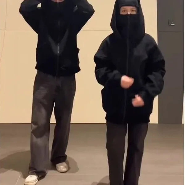 Men and Women Balaclava Y2K Gothic Harajuku Winter New Item Double Hooded Sweatshirt Men's Hooded Mask Zipper Sportswear — image 6