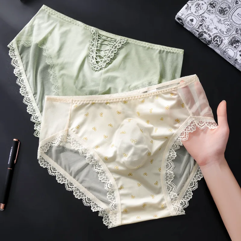 Sexy Lace Mens Briefs 3D Pouch Floral Edge High Elastic Sweet Heart Bow Print Mesh Splicing Underwear — image 3