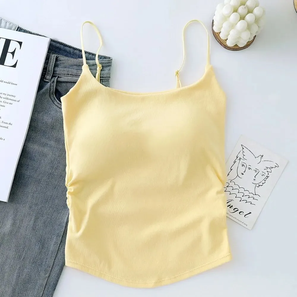 Sweet Sleeveless Suspender Vest Slim With Padded Cups Fitted Tops Underwear Short Vest Sports Activities