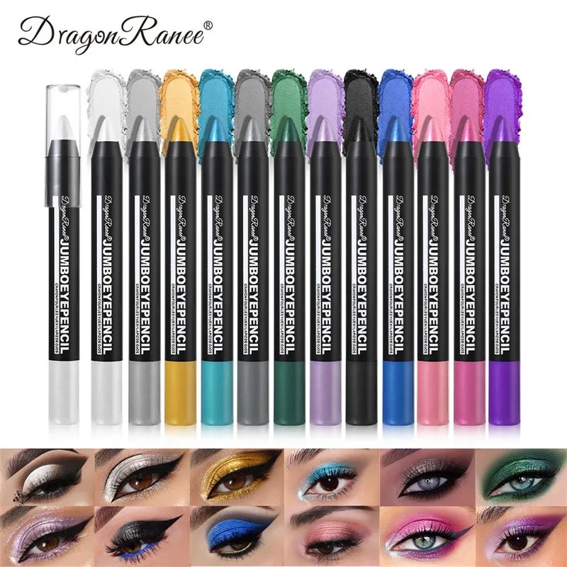 Smoky Green Eyeshadow Pencil Waterproof Pearlescent Metallic Glitter Eye Shadow Stick Highlighter Pen Eye Makeup Tools 12 Colors