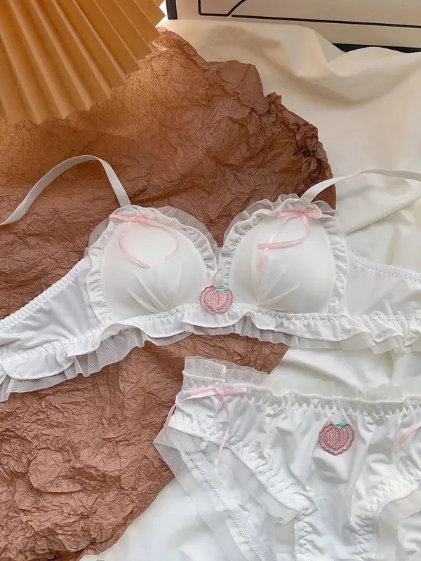 Japanese Kawaii Sweet Lingerie Set French Sheer Mesh Thin Wireless Triangle Cup Bra Panties Set Soft No Underwire 32‑38 Bra Set — image 10