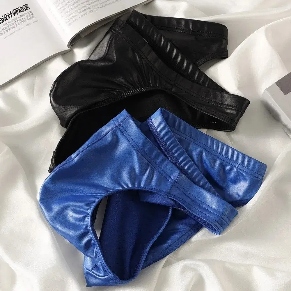 Comfortable Bulge Pouch Men Underwear Low Waist Lingerie Satin Silk Briefs Underpants Solid Color Panties Gifts — image 2