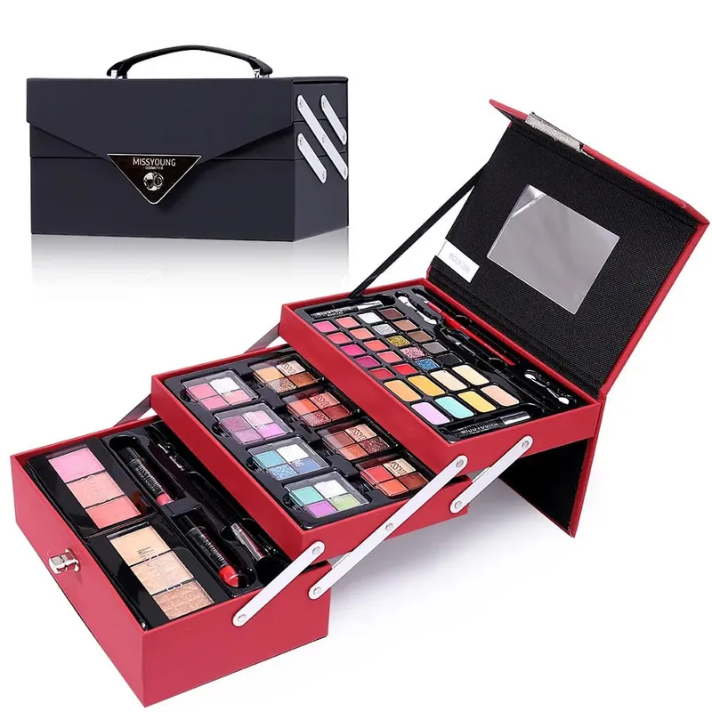 Conjunto de presente de maquiagem para mulheres kit completo tudo em um compõem sobrancelha pó batom brilho labial escova shimmer glitter paleta de sombra de olho — image 3