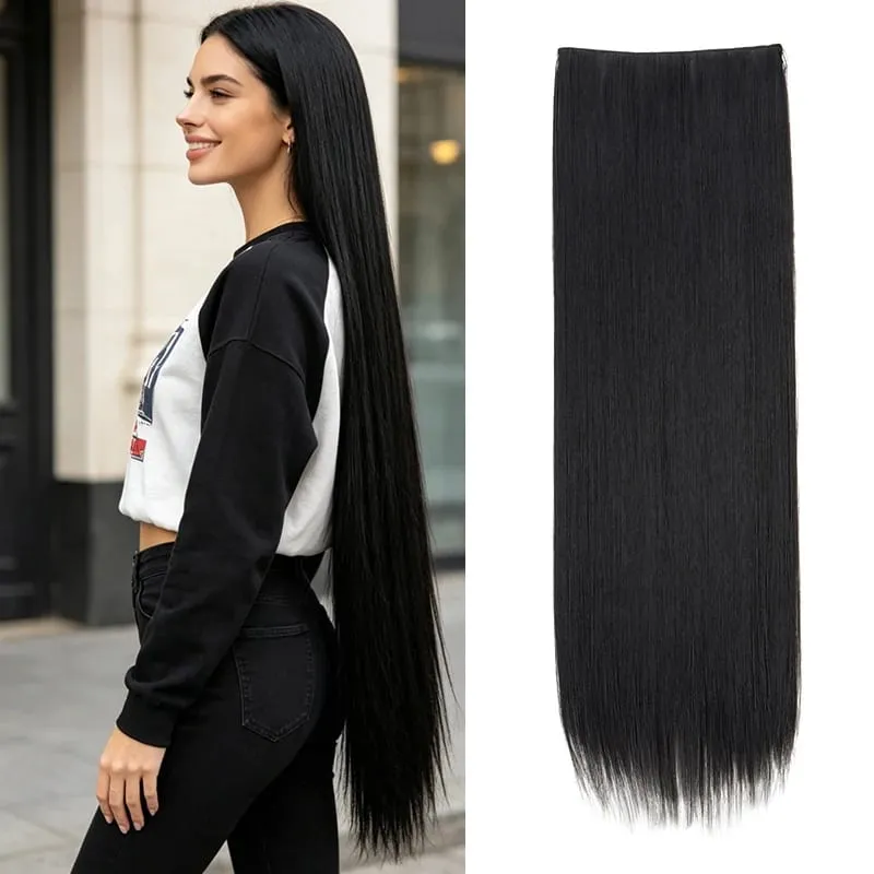 Synthetic 32Inch/40Inch Super Long Straight Clip In Hair Extensions Heat Resistant Hairpiece for Women Daily Party Use — image 2