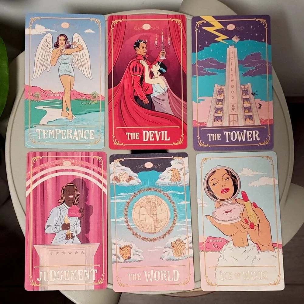 Tinseltown Tarot in Rigid Box Pink Vintage Hollywood Inspired Deck 78 Illustrated Cards 12*7cm — image 3
