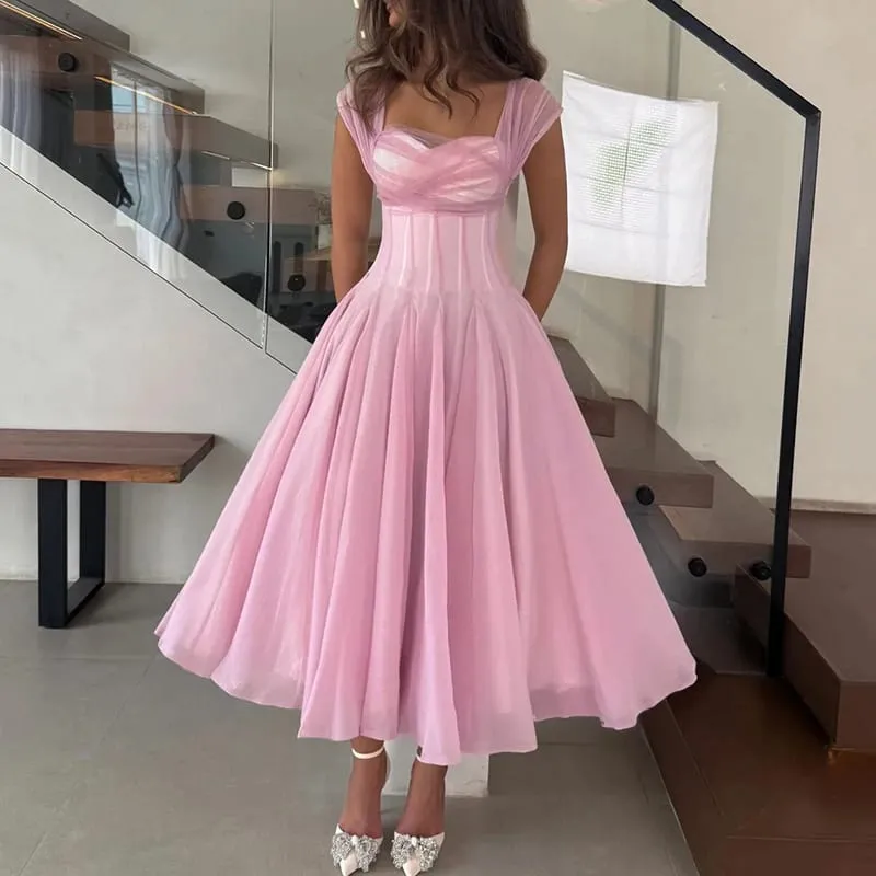 Women Fashion Backless High Waisted Ball Dress Elegant Christmas Party Long Dresses 2025 Sexy Square Neck Sleeveless Mesh Dress — image 6