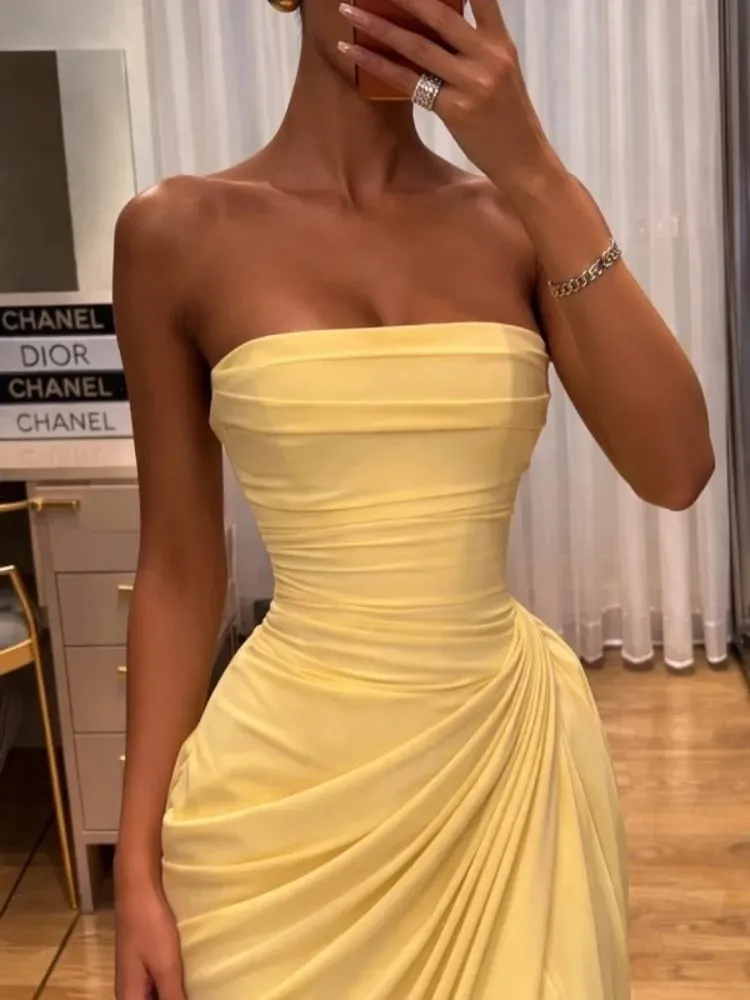Elegant højtaljet bodycon maxikjole stropløs plisseret kant Korset festkåber Luksus Vestidos 2026 New Lady aftenkjoler — image 3