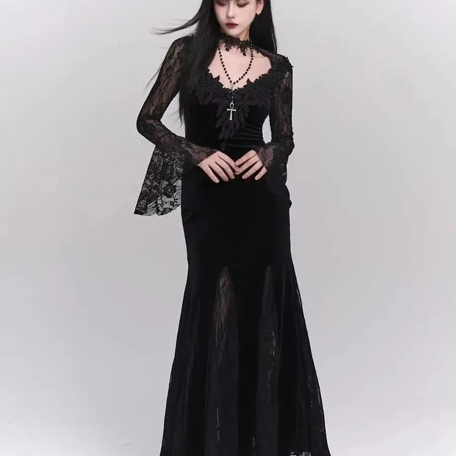Winter Gothic Grunge Lace Dress Korean Fashion Design Festival Long Prom Dress Women Halloween Costume Sexy Slim Party Dresses — image 7