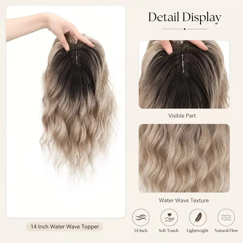 14Inch Synthetic Short Ombre Wavy Curly Topper Hair Extension for Women Clip In Top Hair Replacement Fiber Hair Accessory — image 5