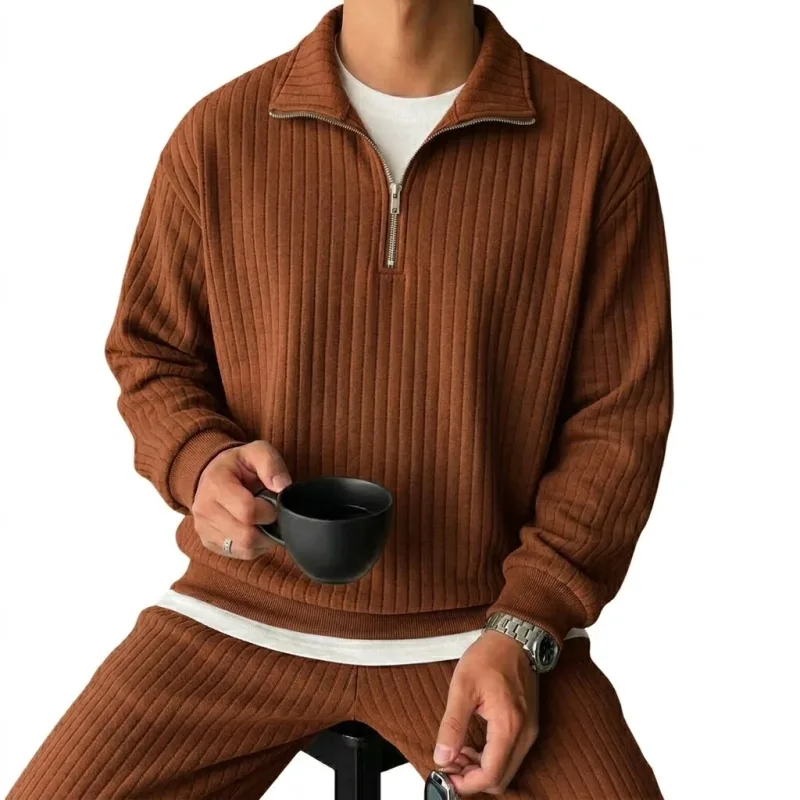 Quarter Zip Men's Sweatshirts Luxury Solid Stripes Pullover Zip Up Hoodies Gym Man V Neck Zip Up Shirts Long Sleeve Mens Coats — image 9