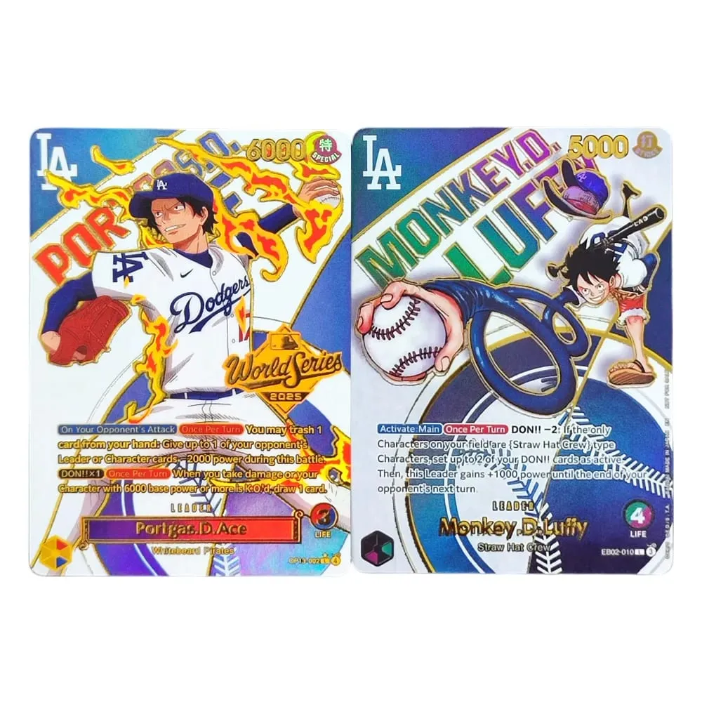 DIY OPCG ONE PIECE CARD Monkey.D.Luffy Ace (010) (Dodgers x ONE PIECE) EB02-010 One Piece Promotion Anime English Cards Foil — image 1