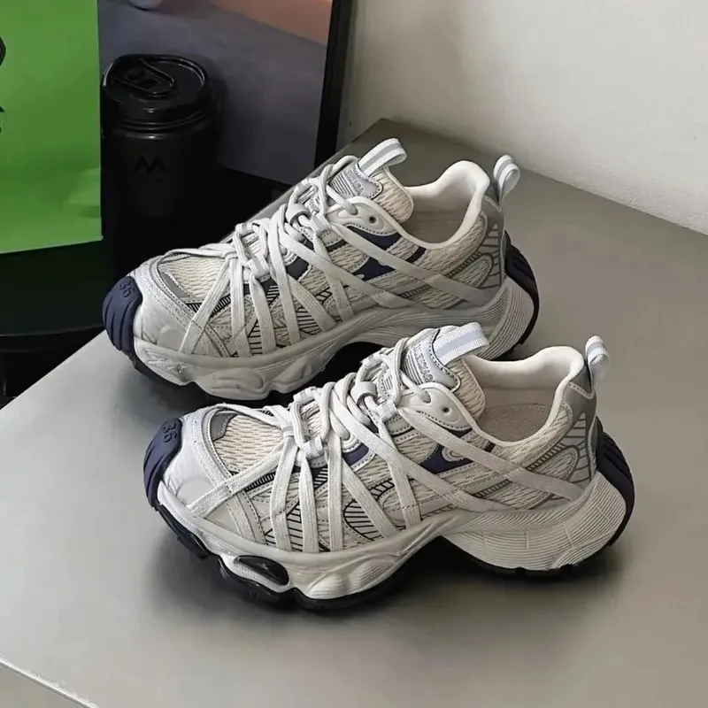 Spring Summer New Style Men Women Dad Shoes Thick Bottom Net Surface Sports Shoes Trendy Versatile Breathable Tie Shoes — image 8