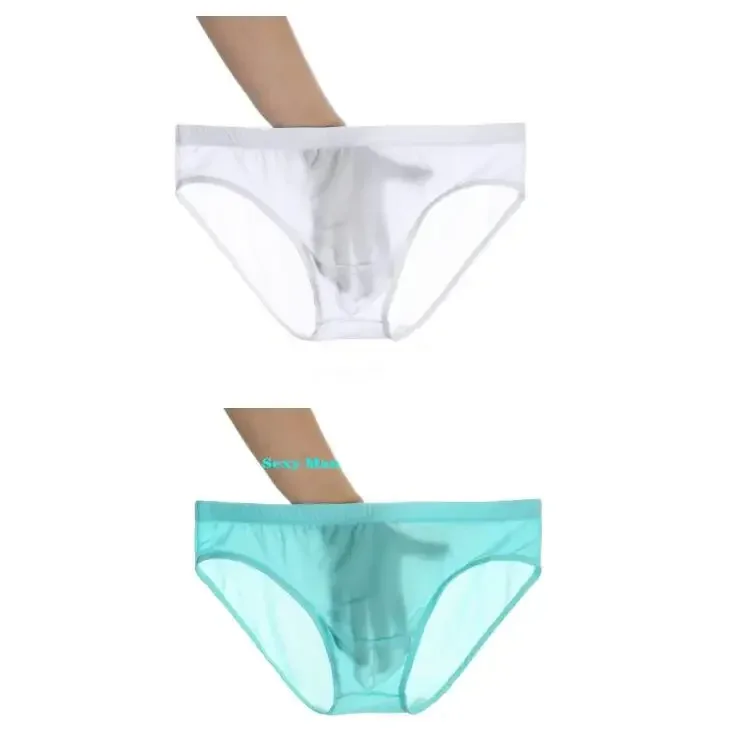 2PCS Ultra Thin Ice Silk กางเกง Plus ขนาด M-4XL สีทึบเยาวชนโปร่งแสงต่ำเอว Breathable เซ็กซี่ชายกางเกง